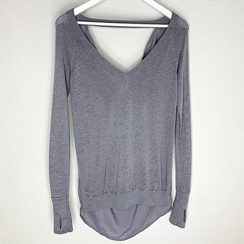 Lululemon Unity Drape-Back Keyhole Pullover Sweater in Heathered Fossil - Picture 9 of 12